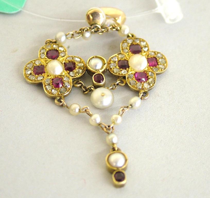 Appraisal: ct ruby pearl and rose cut diamond pendant