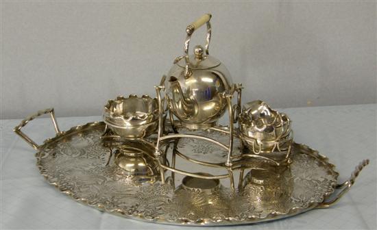 Appraisal: Silver plated tea tray with applied stand holding silver plated