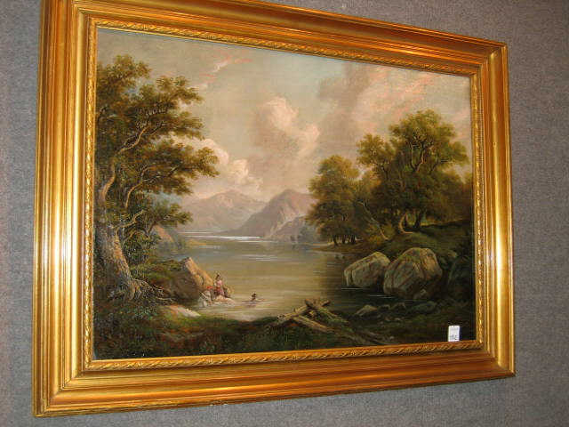 Appraisal: AMERICAN SCHOOL TH CENTURY Mountain landscape with bathers oil on