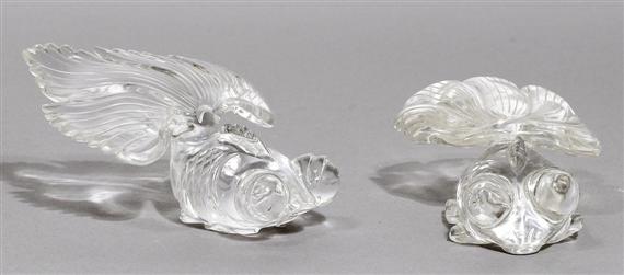 Appraisal: TWO CRYSTAL GOLDFISHES China L and cm