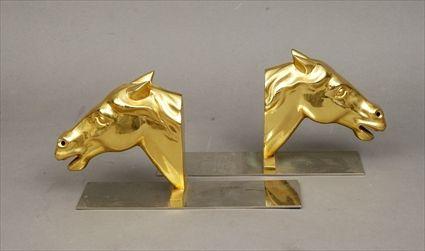 Appraisal: Pair of Brass Horse Head Bookends x in