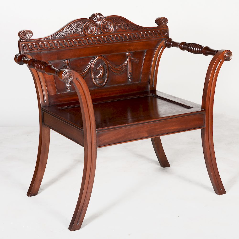 Appraisal: George III Style Mahogany Hall Chair With a classically carved