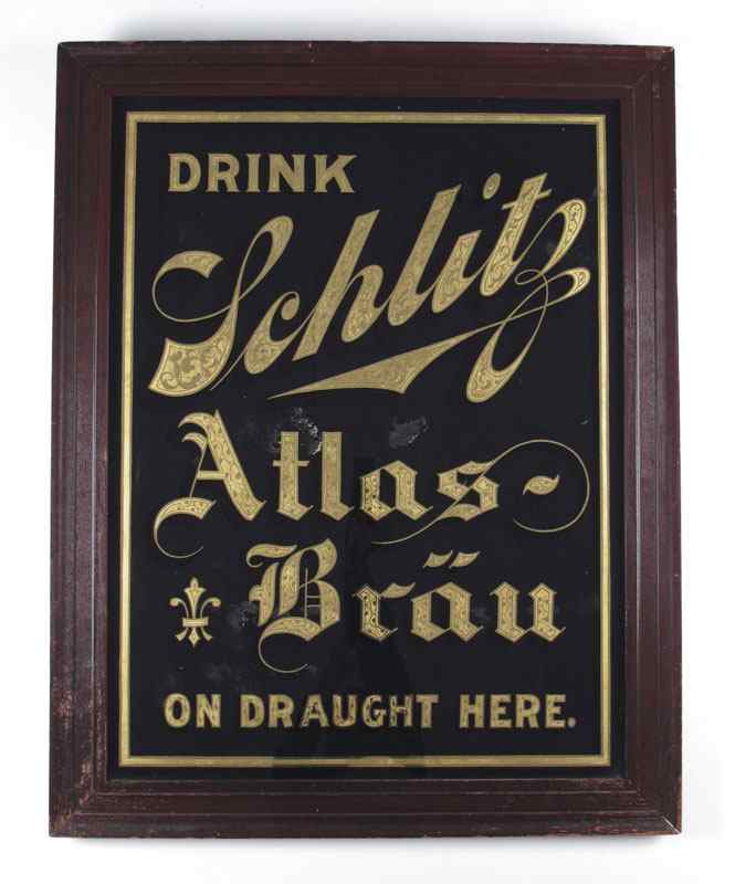 Appraisal: EARLY PAINTED GLASS SCHLITZ BEER WALL ADVERTISING Early th century