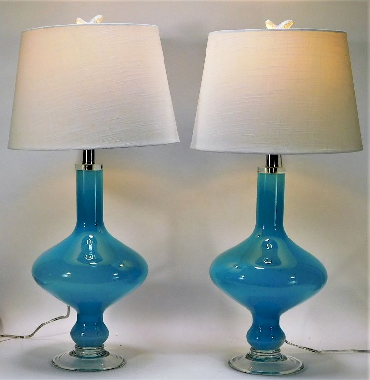 Appraisal: PR Italian Murano Baby Blue Art Glass Lamps Italy th