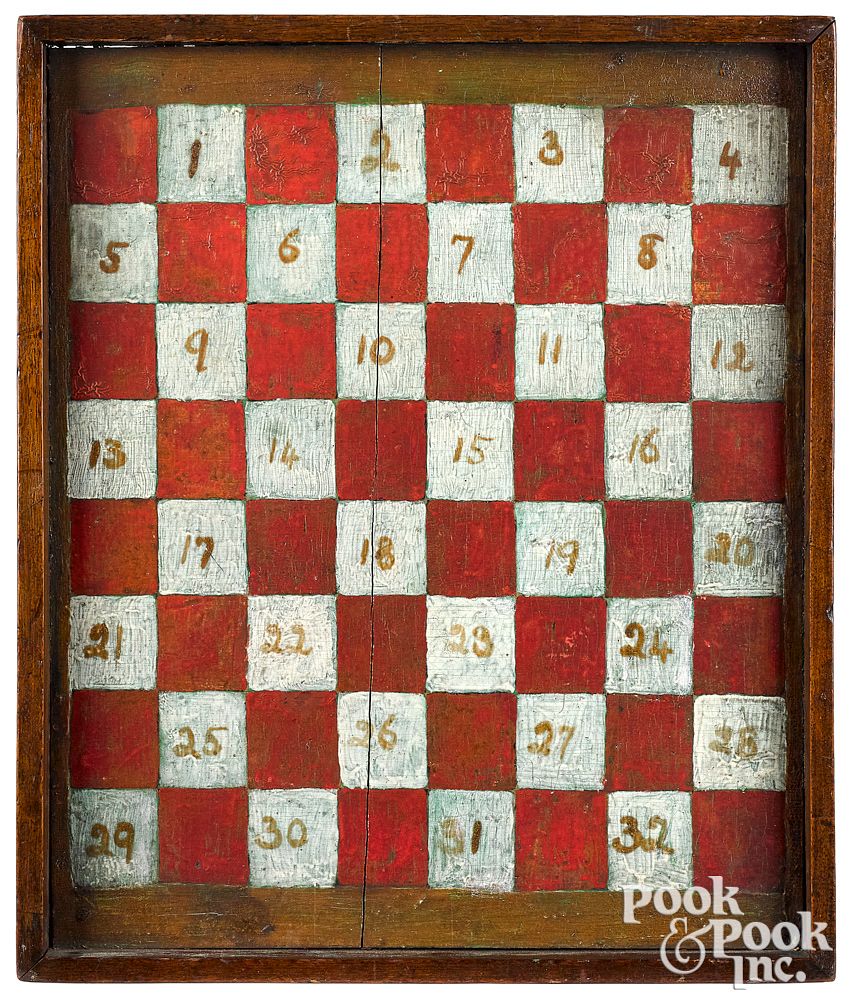 Appraisal: Canadian painted pine gameboard late th c Canadian painted pine