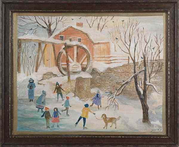 Appraisal: Jeanne Davies American b oil on canvas winter landscape signed