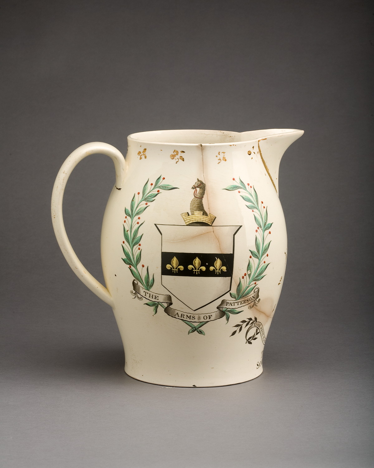 Appraisal: RARE ENGLISH CREAMWARE ENAMEL-DECORATED JUG PROBABLY HERCULANEUM CIRCA - Painted