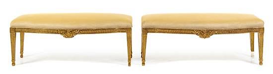 Appraisal: A Pair of Louis XVI Style Giltwood Benches Height x