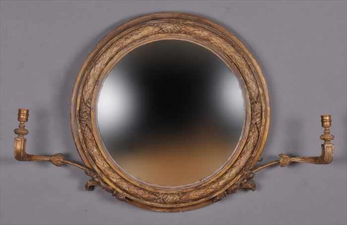 Appraisal: REGENCY CARVED GILTWOOD CONVEX GIRANDOLE MIRROR The frame carved with