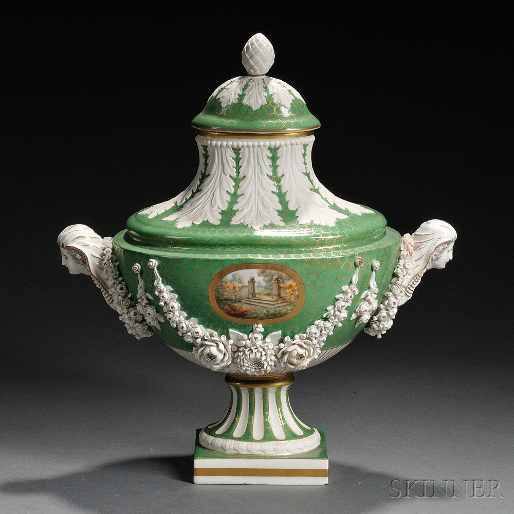 Appraisal: Saxonian Porcelain Vase and Cover Germany early th century polychrome