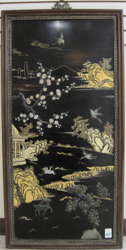 Appraisal: CHINESE WALL PLAQUE The black lacquered panel hand painted with