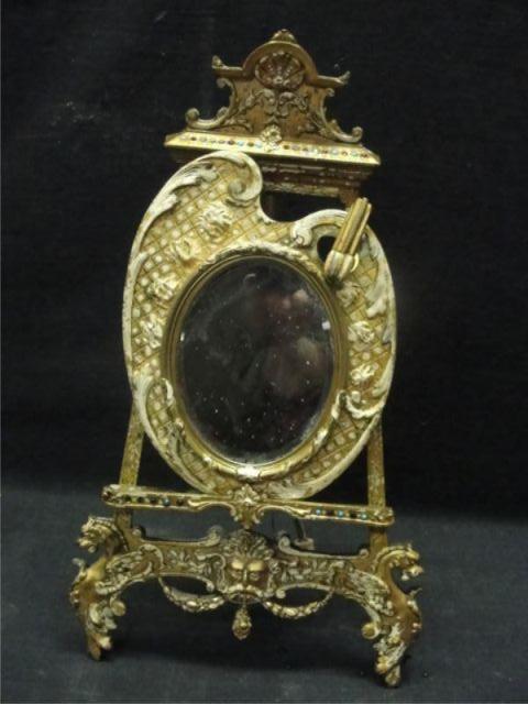 Appraisal: Bronze Easel Form Vanity Mirror Great quality With small stones