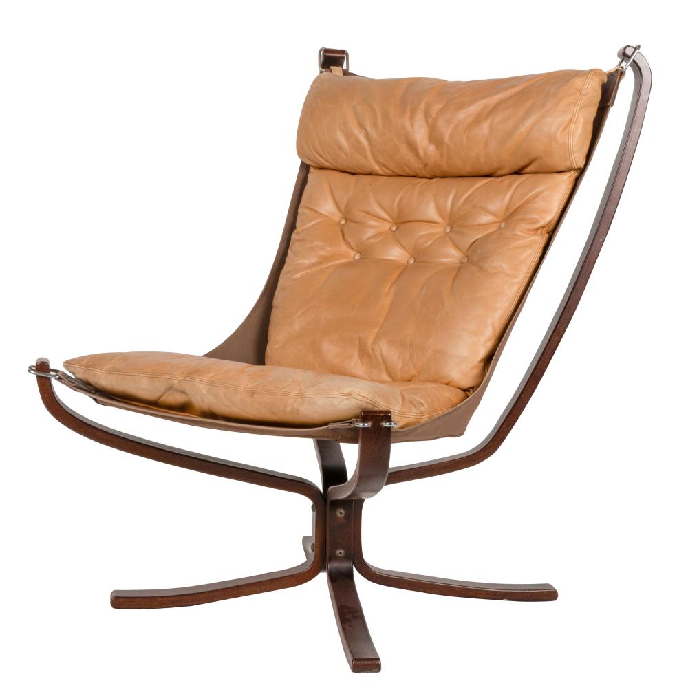 Appraisal: SIGURD RESSELL FALCON CHAIR 's lacquered bent wood leather canvas