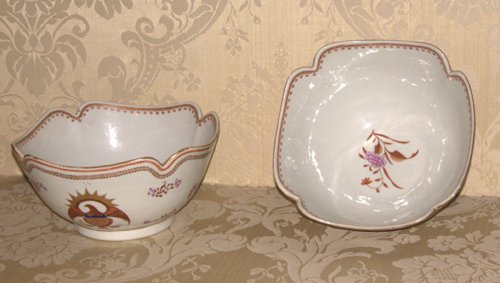 Appraisal: Title Pair Chinese-Export Cut-Corner Bowls with eagle and shield medallion