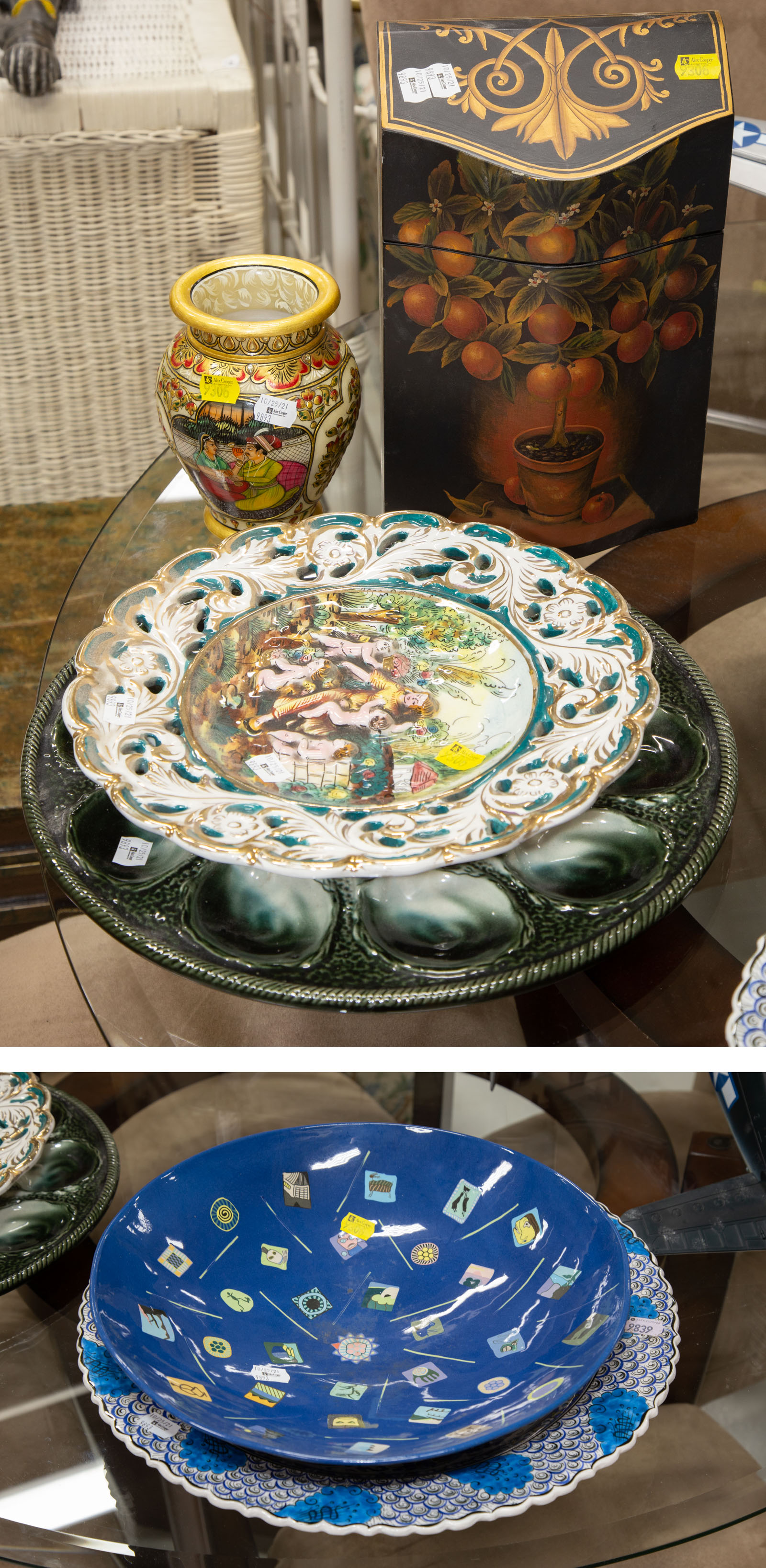 Appraisal: A SELECTION OF DECORATIVE ITEMS Includes a handmade center bowl