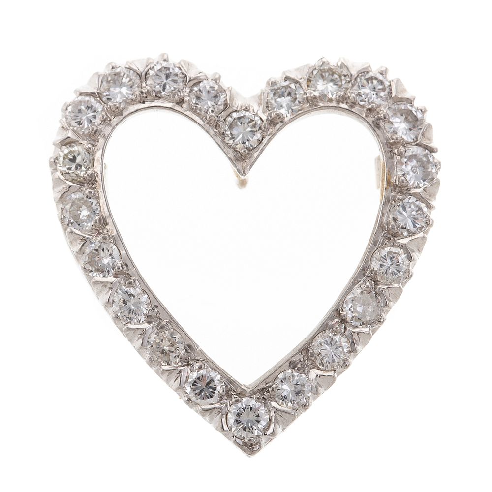 Appraisal: A Platinum Open Heart Diamond Pendant Platinum open heart pendant