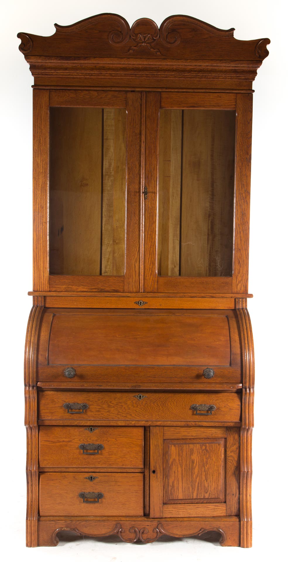 Appraisal: Late Victorian oak secretary bookcase circa ribbon carved cornice compartment