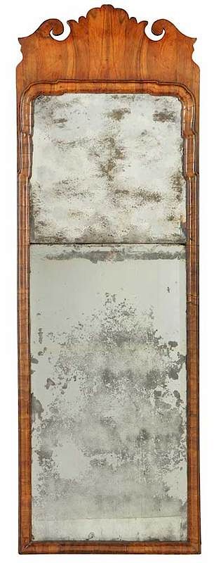 Appraisal: Fine Queen Anne Walnut Mirror British early th century scrolled