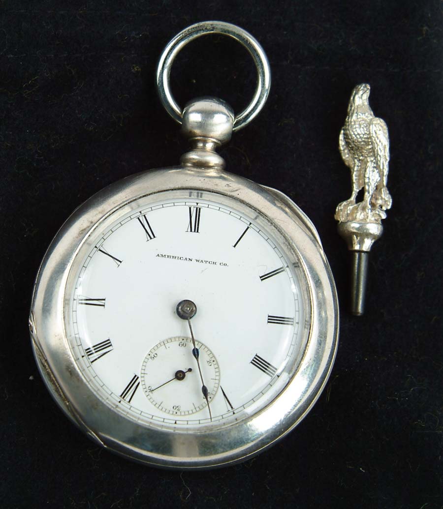 Appraisal: AMERICAN WATCH COMPANY POCKET WATCH Coin silver case with large