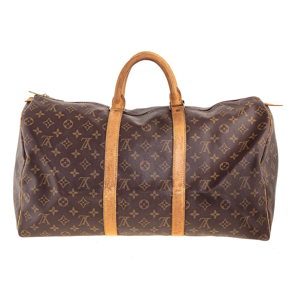 Appraisal: A Louis Vuitton Monogram Keepall A brown and tan Monogram