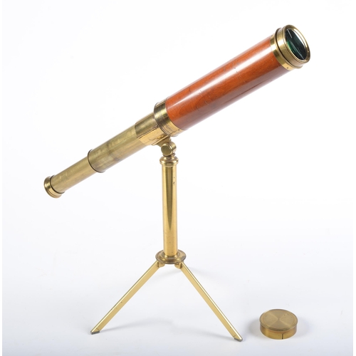 Appraisal: A brass refracting telescope G Davis Leeds -draw with mahogany