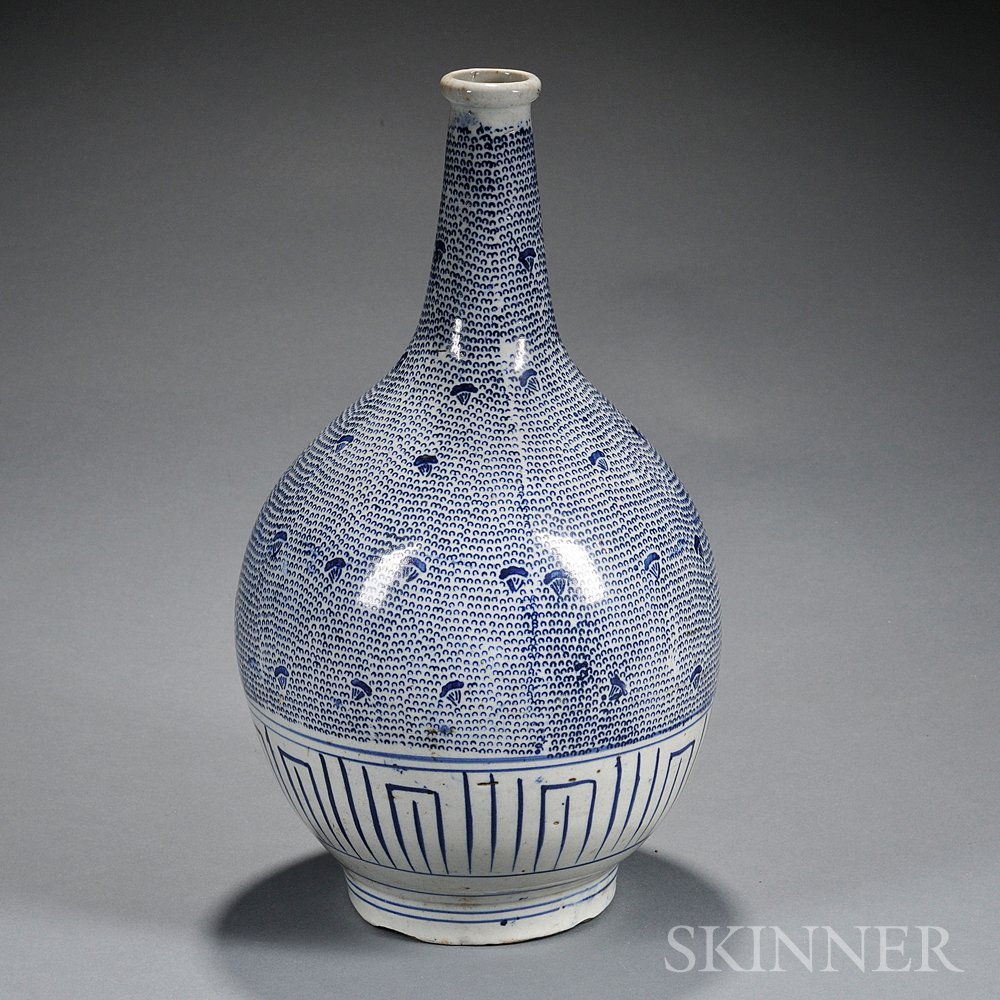 Appraisal: Blue and White Bottle Vase Japan pear-shape with slender neck