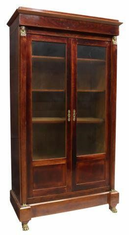 Appraisal: French Empire style mahogany bookcase vitrine early th c molded