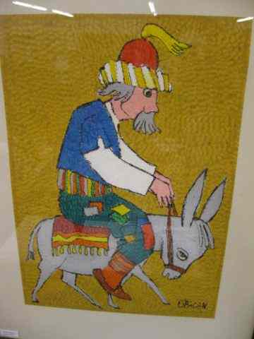 Appraisal: Obican Oil Man Riding a Donkey well listed Judaica artist