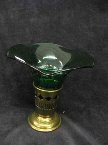 Appraisal: Emerald Green Glass Vase brass holder '' excellent