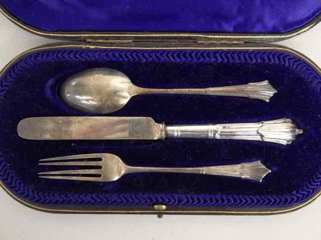 Appraisal: Child's flatwear three piece set boxed and Hallmarked