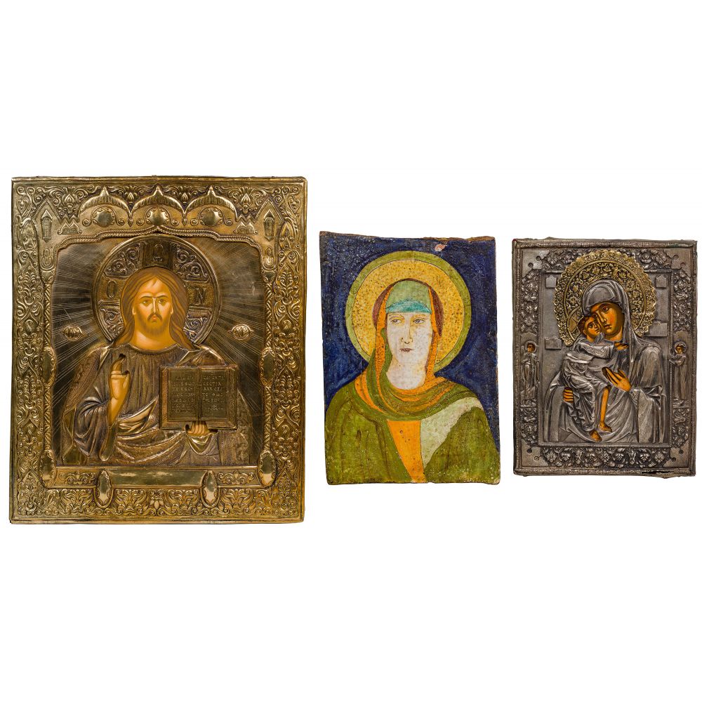 Appraisal: EASTERN ORTHODOX ICON ASSORTMENT items including a Madonna and Child