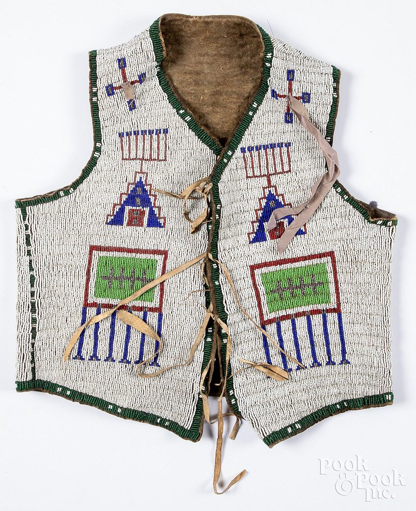 Appraisal: Sioux Indian beaded vest Sioux Indian beaded vest sinew sewn