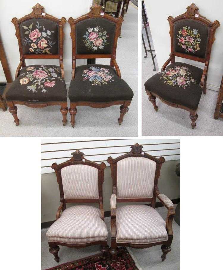 Appraisal: A SET OF FIVE VICTORIAN WALNUT PARLOR CHAIRS American late