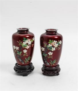 Appraisal: A Pair of Japanese Cloisonne and Guilloche Enamel Vases Height