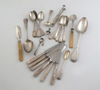 Appraisal: Miscellaneous flatware and cutlery a George III ivory handled stilton