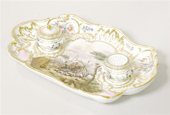 Appraisal: WRITING SET WITH BATTLE SCENE Meissen circa and later Rocaille