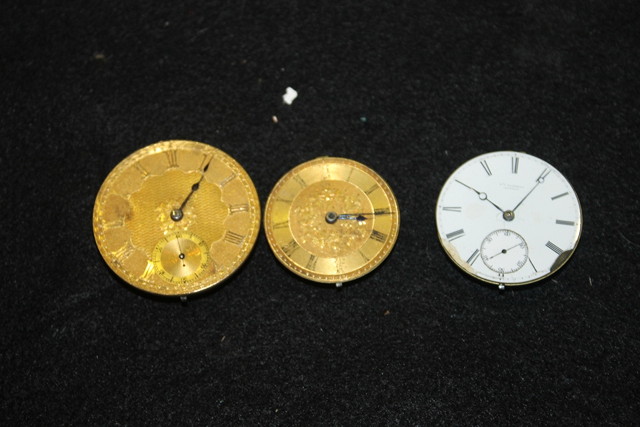 Appraisal: THREE TH CENTURY WATCH MOVEMENTS two with gilt faces including