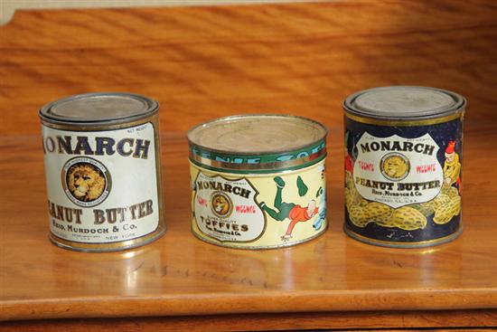 Appraisal: THREE PEANUT BUTTER TINS All for ''Monarch Brand'' Cream ground