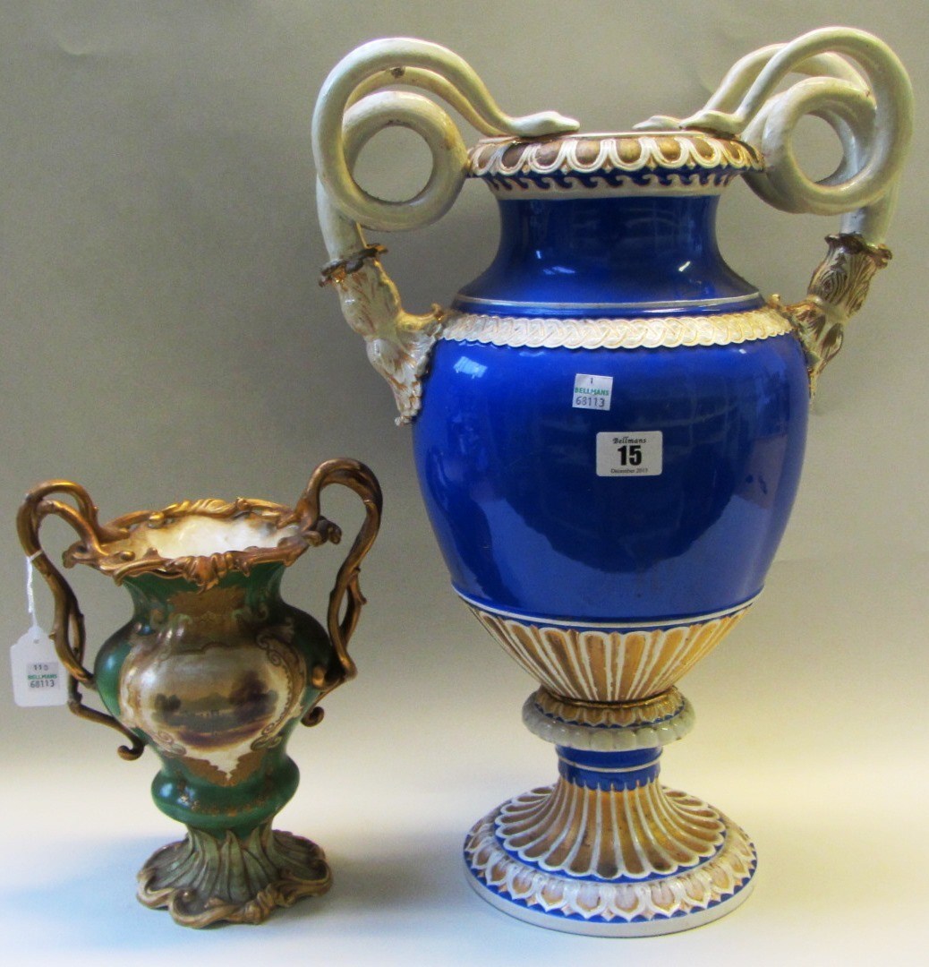 Appraisal: A Meissen blue ground two- handled vase th century with