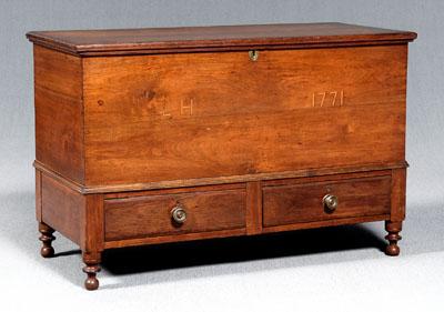 Appraisal: Southern chest dated walnut with poplar secondary molded lift top