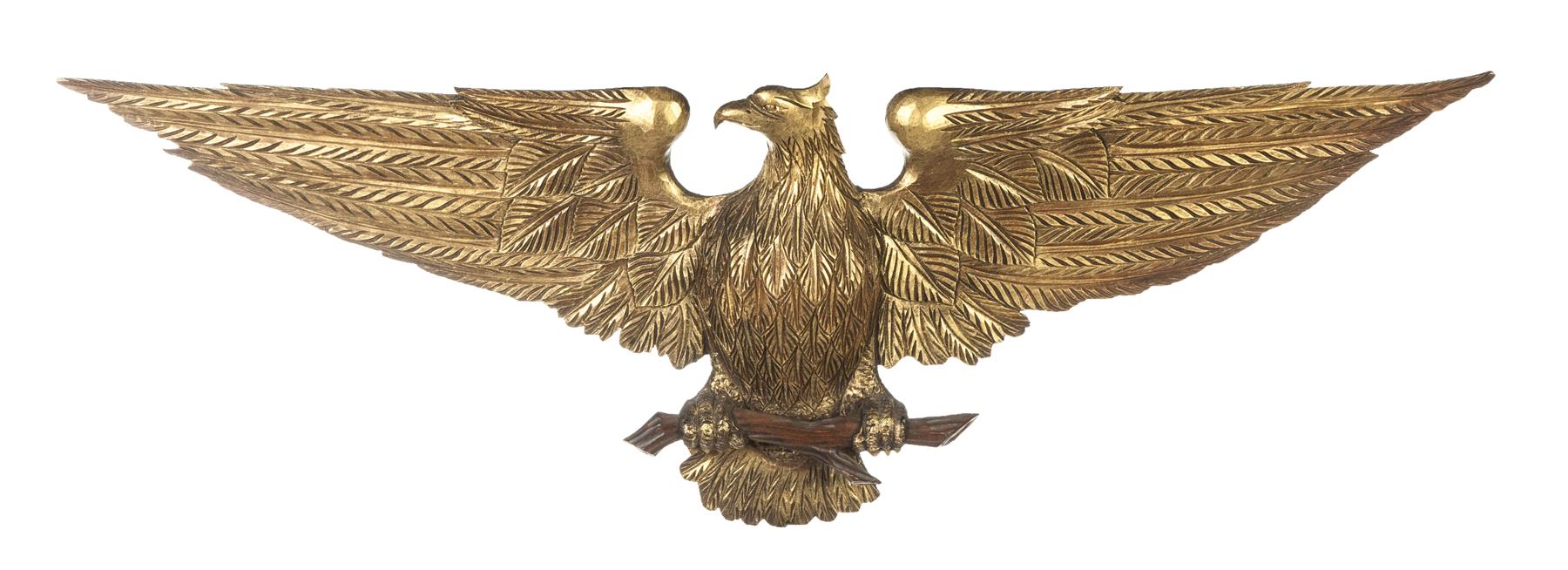 Appraisal: CARVED GILDED EAGLE American th century pine Nicely detailed representation