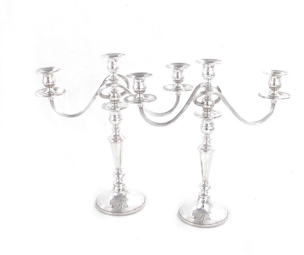 Appraisal: Pair Carter sterling three-light candelabra pattern weighted base H W