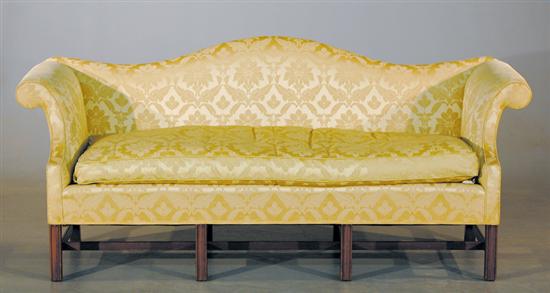 Appraisal: Chinese Chippendale style camelback sofa Biggs shaped back and scrolling