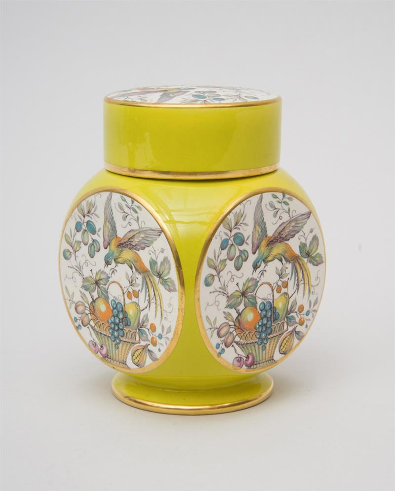 Appraisal: SMALL ENGLISH PAINTED AND PARCEL-GILT CARLTONWARE CANISTER WITH LID x