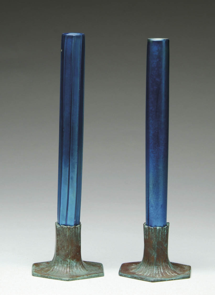 Appraisal: TWO ART GLASS BUD VASES Each vase begins with a