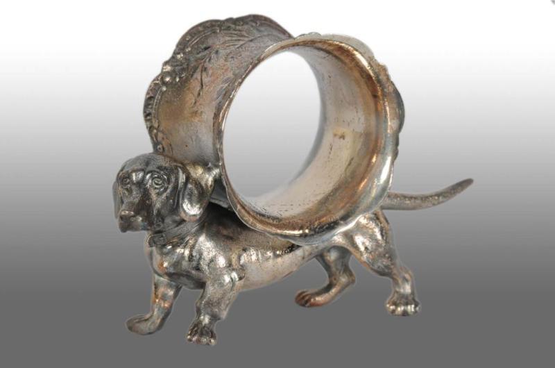 Appraisal: Dachshund Balancing Figural Napkin Ring on Back Description No manufacturer's