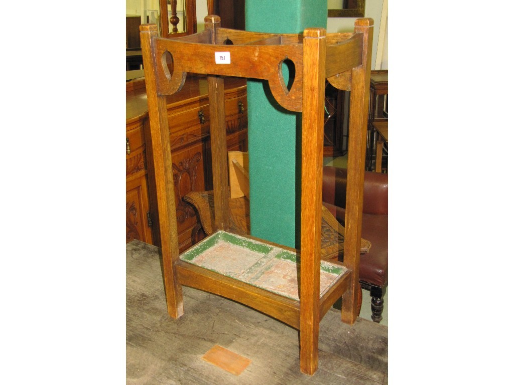 Appraisal: Art Nouveau oak stick stand