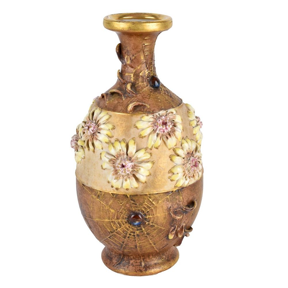 Appraisal: Amphora Art Nouveau Spiderweb and Daisy Vase Amphora Art Nouveau