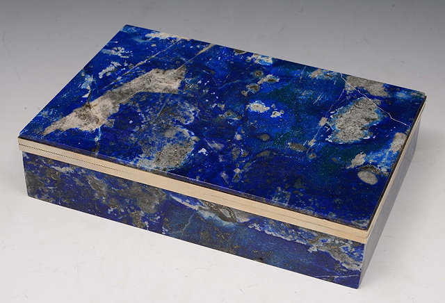 Appraisal: A BLUE HARDSTONE PERHAPS LAPIS LAZULI RECTANGULAR CIGAR BOX with