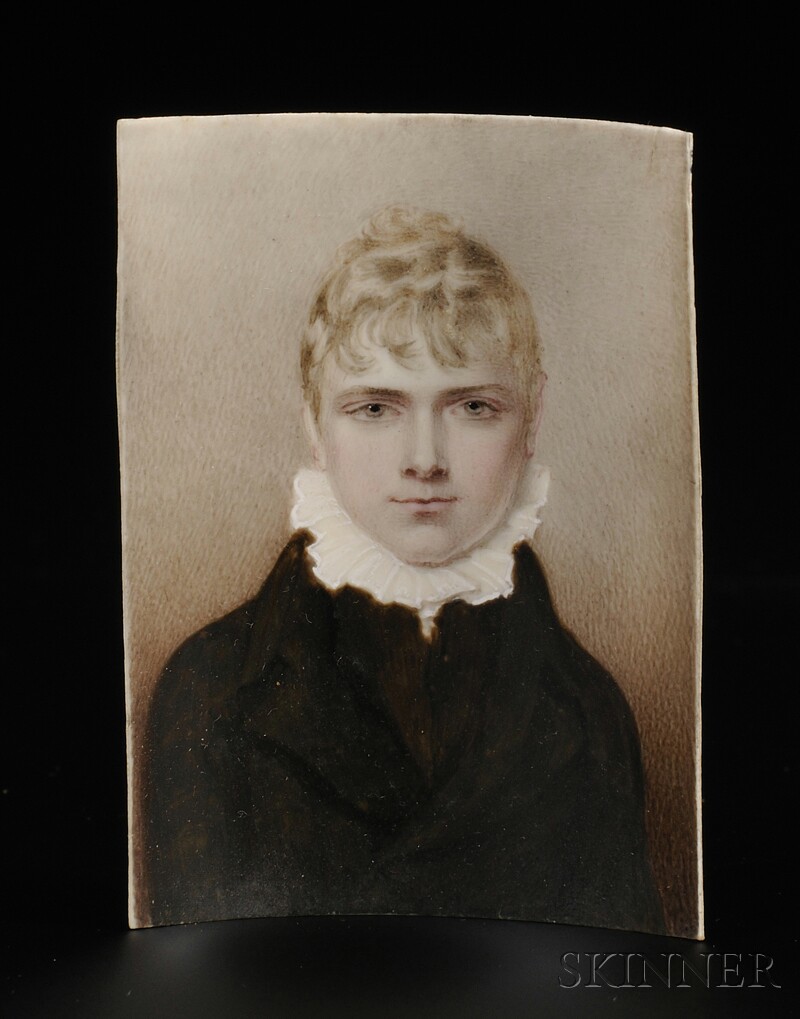 Appraisal: American School th Century Portrait Miniature of a Blonde-haired Young